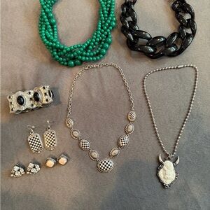 Assorted Women's Fashion Jewelry Set - Black, Green & Silver Pieces